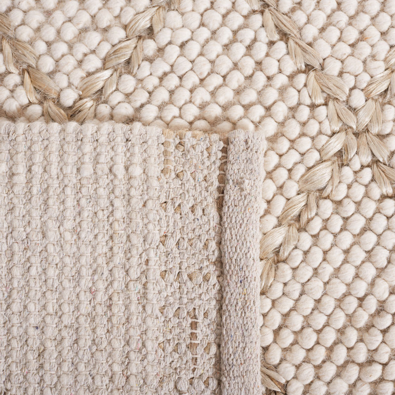 Tapis en laine / coton tissé à la main Natura en ivoire / naturel, Carré 6 pi