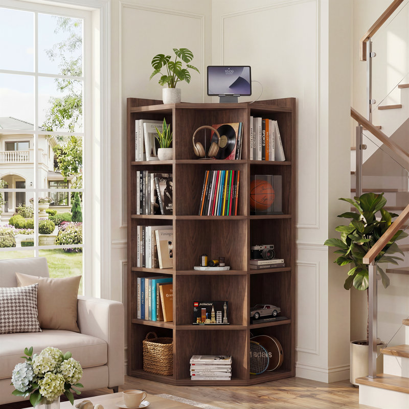 Modern Bookshelf, Storage Bookcase, Walnut, 55" H
