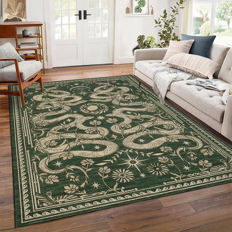 4x6 Area Rugs for Living Room Vintage Gothic Snake Rug with Non Slip Backing, Non Shedding Low Pile Washable Rug Stain Resistant Foldable Mats for Dining Room, Bedroom, Office