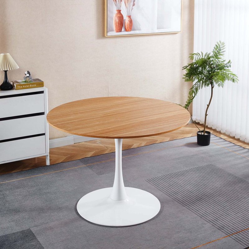 Table de salle à manger 42,1 pouces avec plateau de style tulipe Mid-Century, table ronde en MDF pour 4-6 personnes