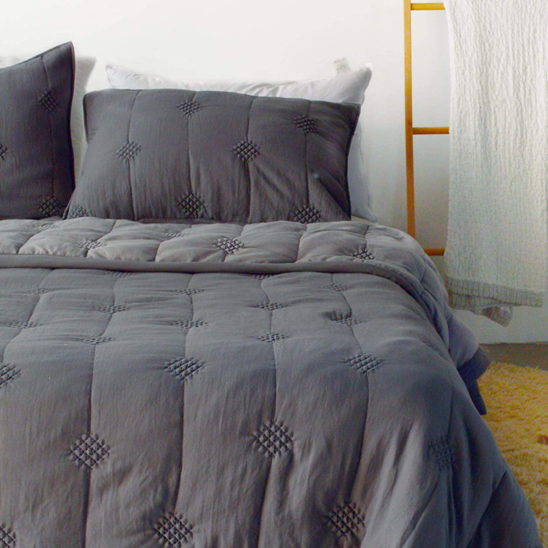 Ensemble de courtepointe réversible , Courtepointe simple et 1 taie décorative, Gris foncé