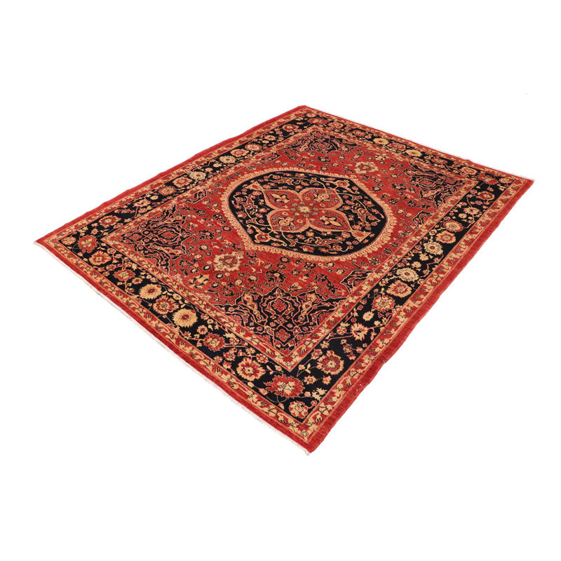 Tapis rouge / noir en laine noué à la main à motif oriental 9 pi x 11 pi 11 po Backler