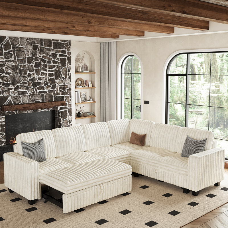 Canapé modulaire convertible moelleux, Fausse fourrure beige