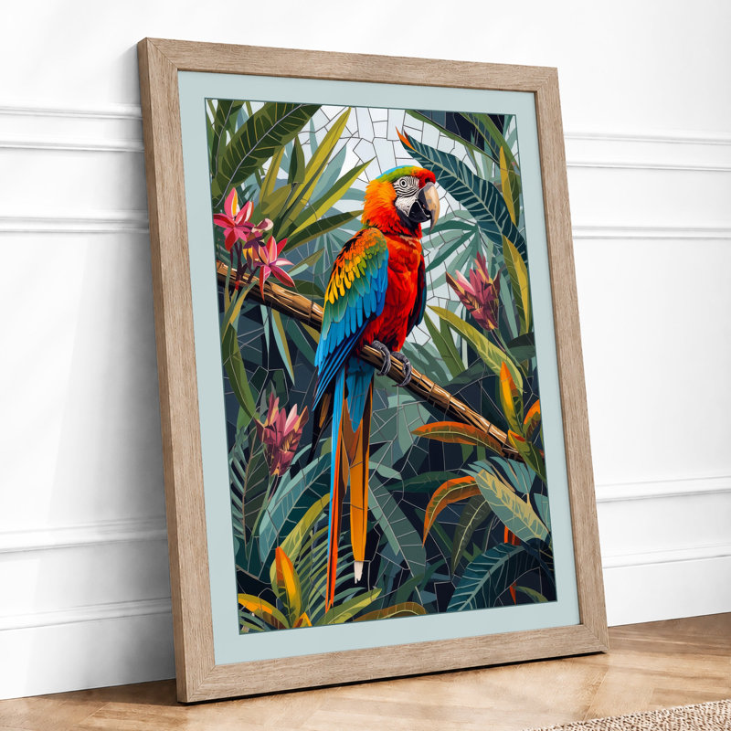 Scarlet Jungle Tropical - Framed Print, A1 - 84.1 x 59.4 cm, Oak