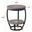 Table de bout ronde avec tablettes de rangement, table d'appoint peu encombrante pour canapé ou chevet, structure en métal avec plateau en panneau de fibres à densité moyenne, petite table d'appoint pour le salon et la chambre à coucher, brun gris et noir-2055314350