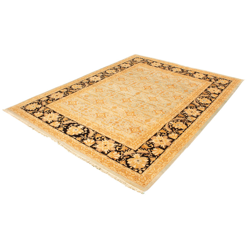 Tapis unique en laine noué à la main de style Ushak brun clair 10 pi 2 po x 13 pi 3 po New Age
