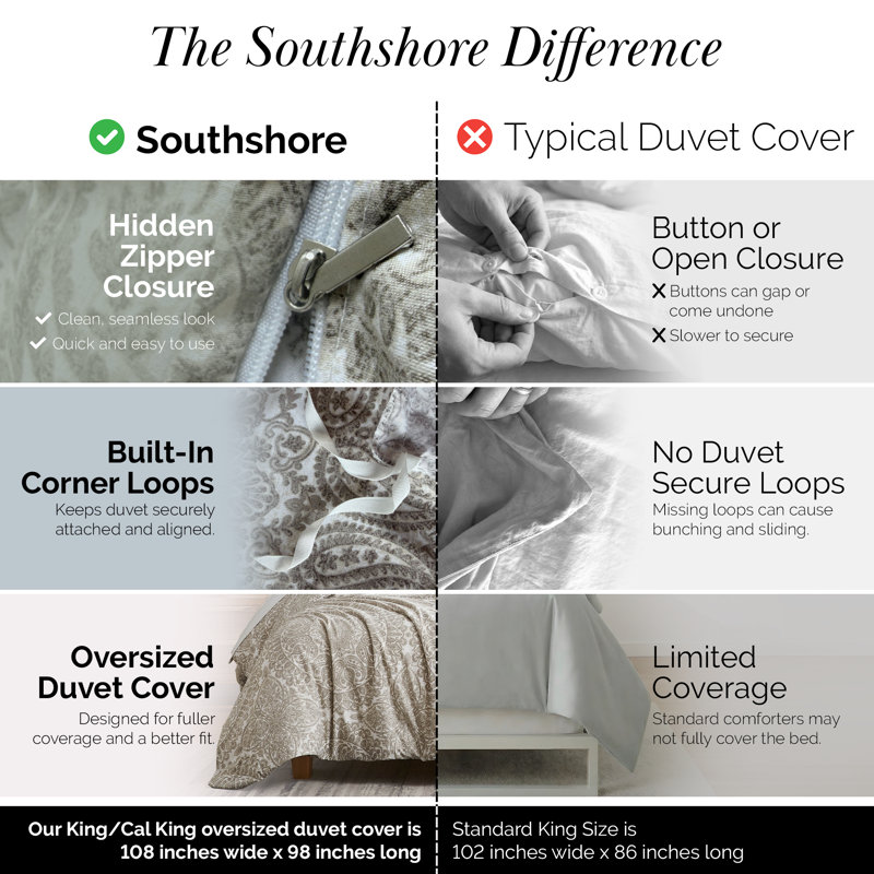 Ashanti Oversized Duvet Cover Set by Southshore Fine Linens, Ivory, King Duvet Cover + 2 King Shams