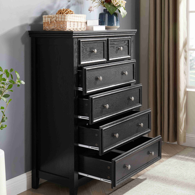 Commode moderne à 6 tiroirs, commode à tiroirs et rangement pour vêtements, armoire de rangement pour le salon, Noir