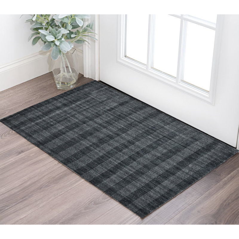 Tapis tissé à la main 2 pi x 3 pi gris anthracite et gris en laine