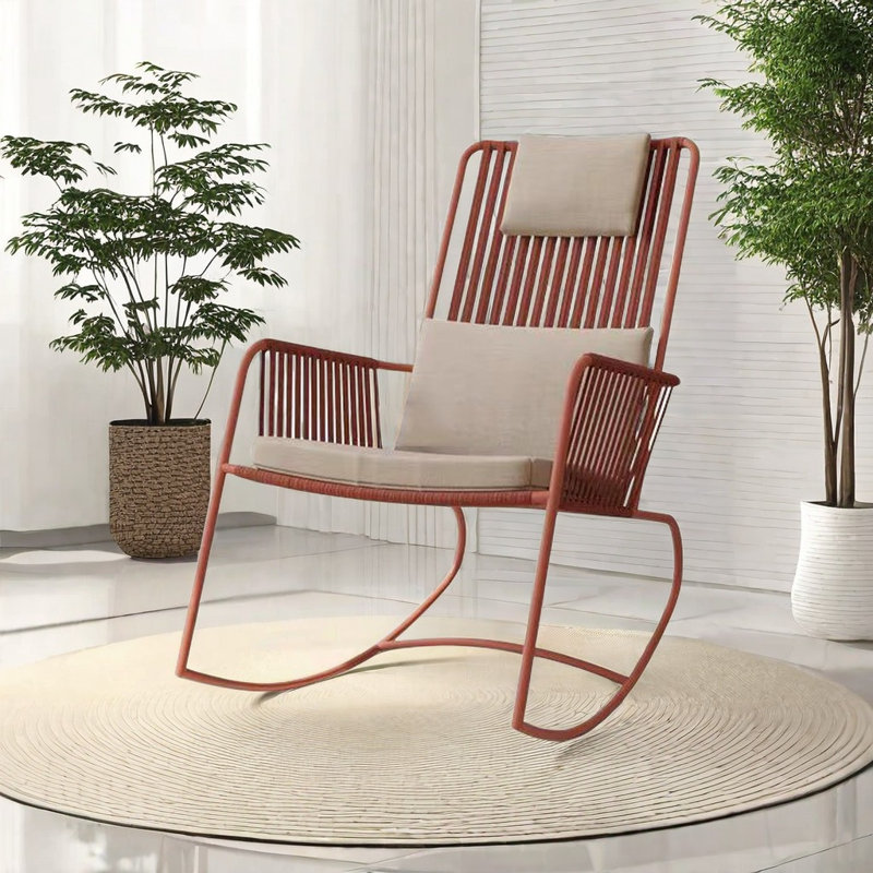 Fauteuil inclinable en rotin Home, Rouge, Blanc cassé