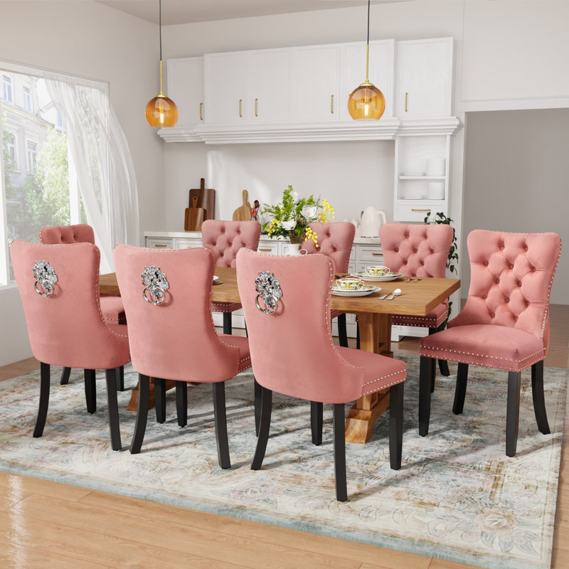 50.8cm H Tufted Velvet Upholstered Wing Back Side Chair, Pink