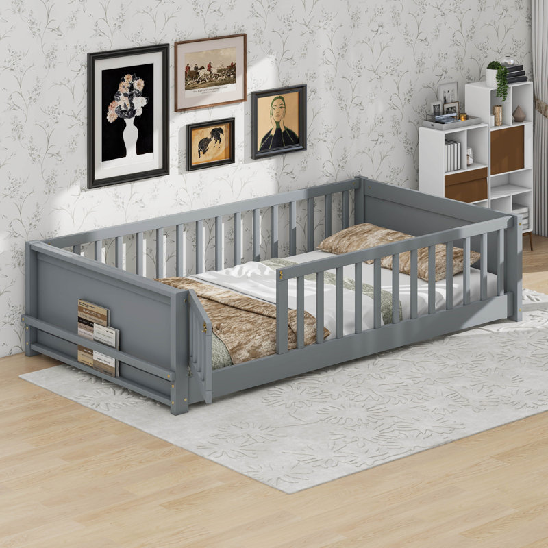 Cadre de lit simple avec porte convertible, gris
