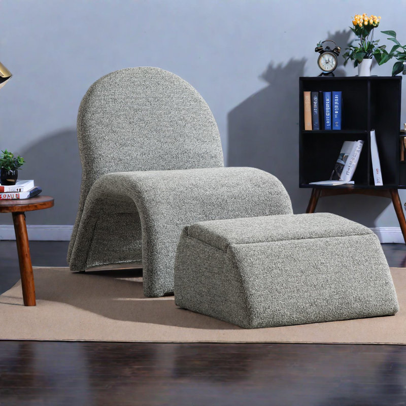 Chaises d'appoint avec repose-pieds de rangement, siège compact en chenille