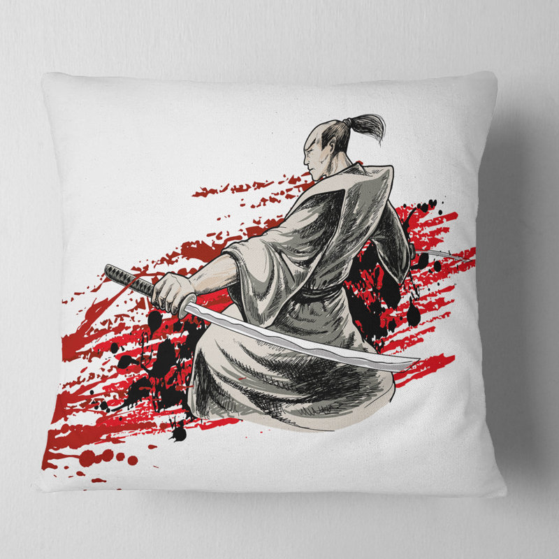 Coussin japonais à imprimé japonais Warrior, 16 po x 1 po, Carré
