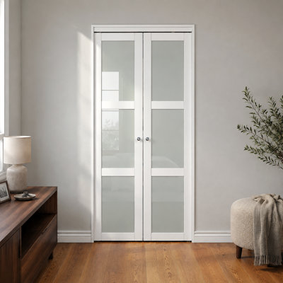 Pivot Door 36" x 80" 3-Lites Frosted Glass And Solid Core Pivot-French Door With Installation Hardware Kit(Ideal for Closet,Pantry,Laundry,Bathroom)