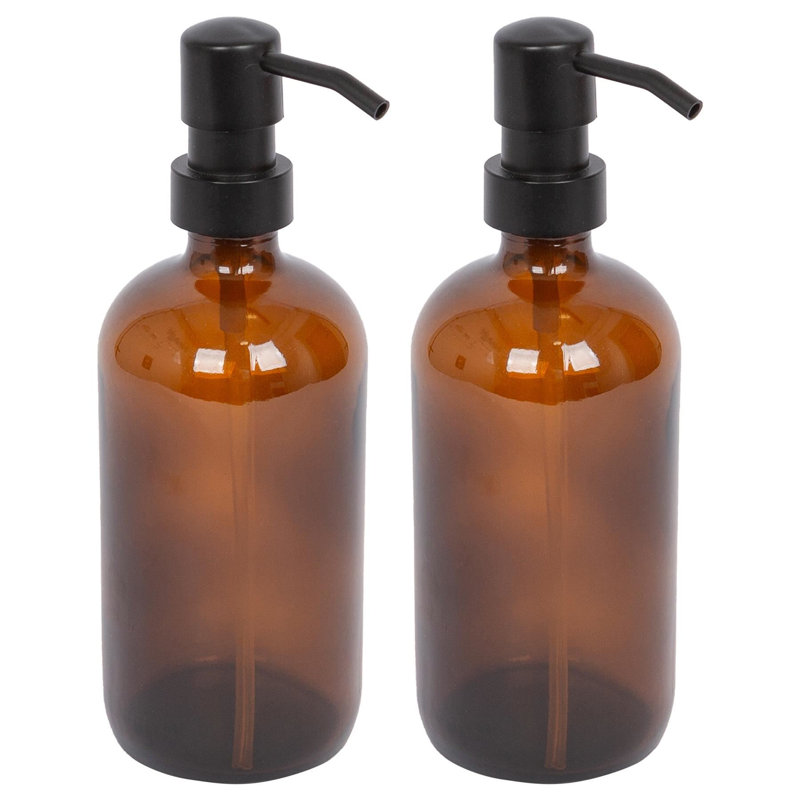 2x Glass Soap Dispensers - 500ml, Amber