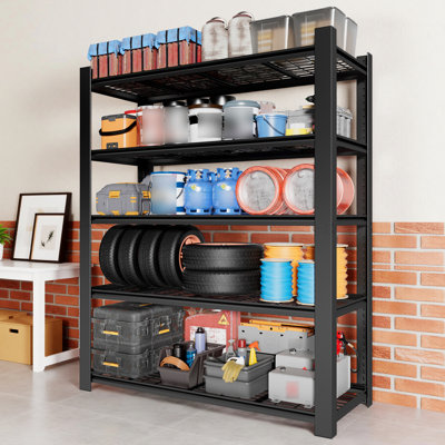 Ackron 5 Tier Garage Shelving Unit Heavy Duty 60" W, 450 lbs Per Shelf Metal Storage Shelves, Adjustable Wire Shelf Rack with Center Support & Wall Anchor, Black, 60" W x 24" D x 72" H