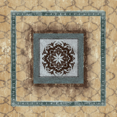 Bluish Tile And Tan Brown Distress - Wrapped Canvas Print