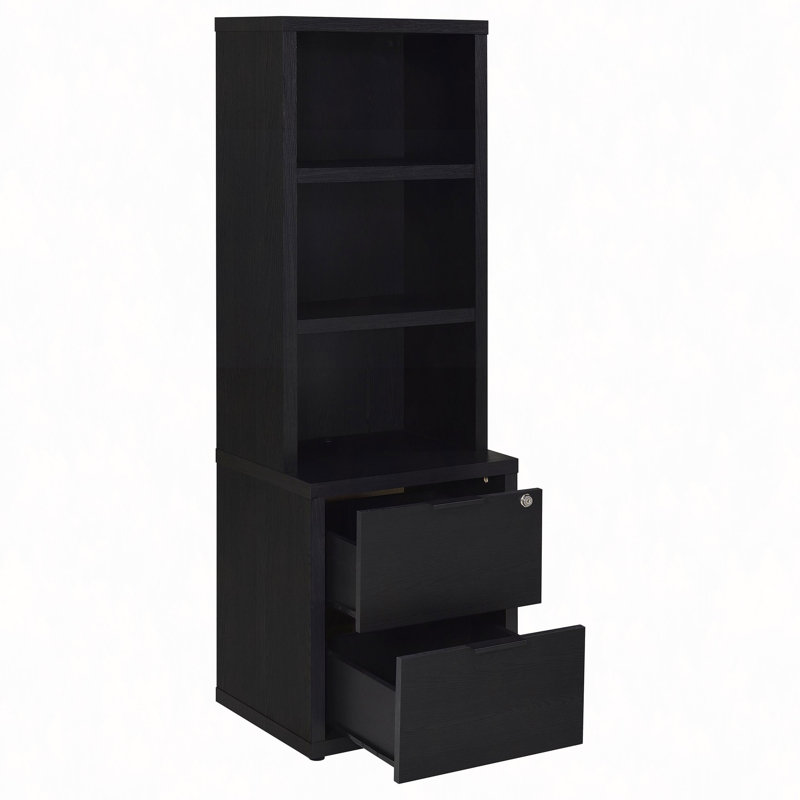 Bibliothèque à 3 tablettes USB et tiroir verrouillable, Noir