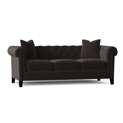 Canapé Chesterfield en velours à accoudoirs roulés avec coussins réversibles 82 po Caspar