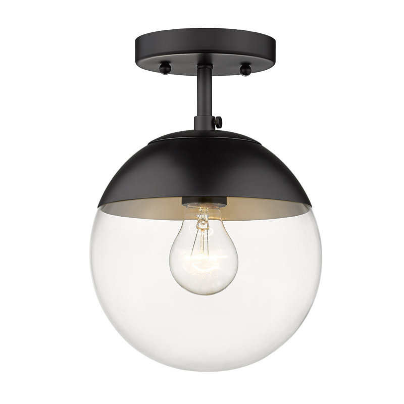 Plafonnier semi-encastré 1 lumière 7,5 po Martina, Noir mat, Verre transparent