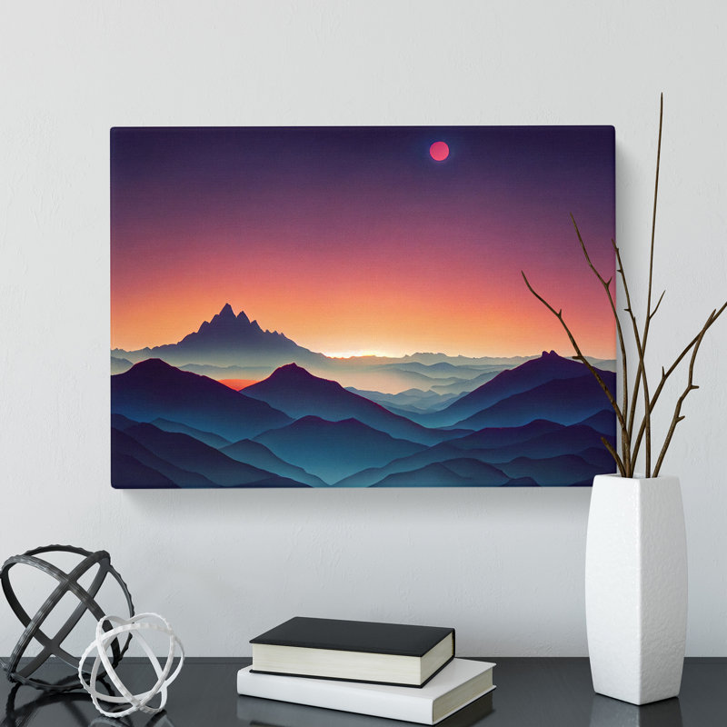 Cute Mountain Sunset - Wrapped Canvas Print, 40cm H x 60cm W x 3cm D