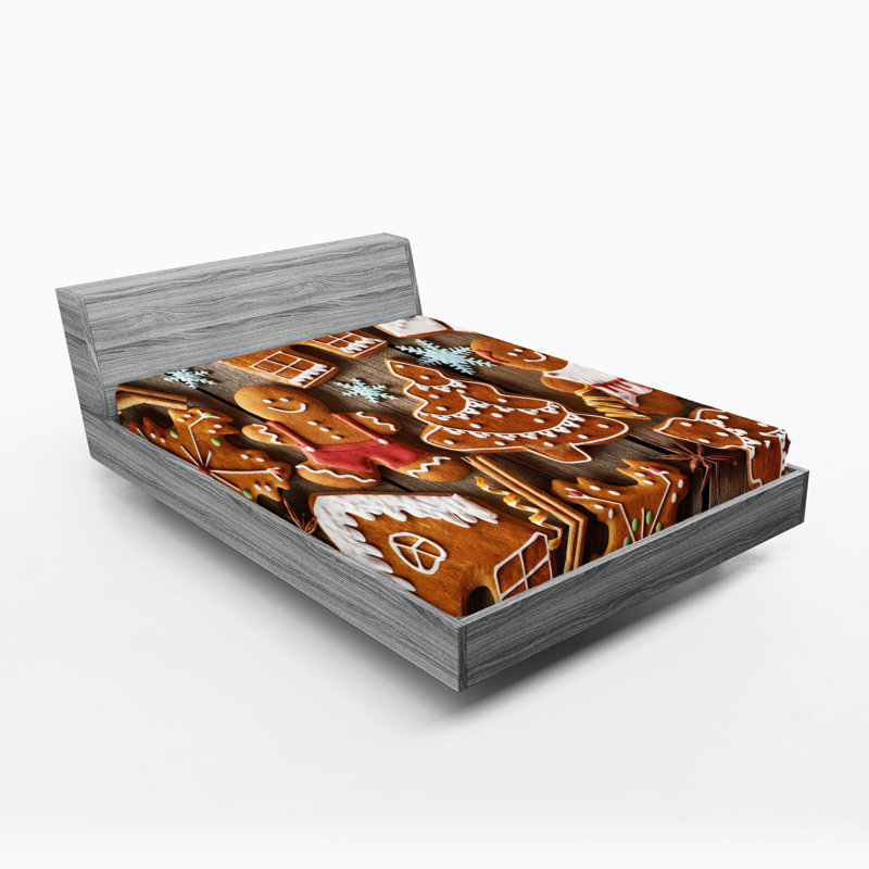 Ensemble de 2 draps-housse Ambesonne Gingerbread Man Snow Umber, Drap-housse très grand californien