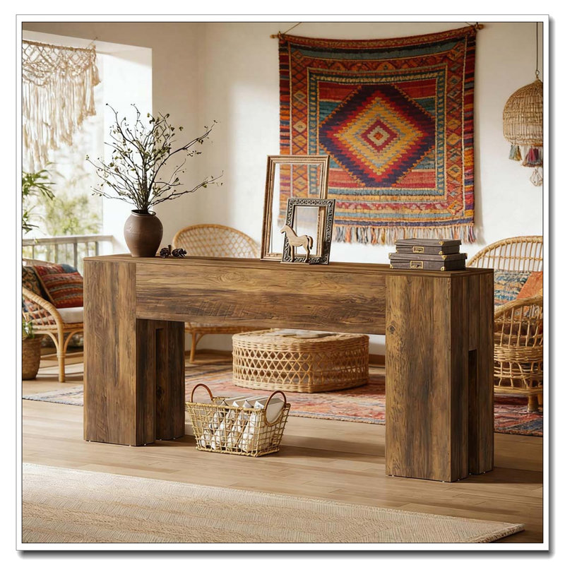 Table basse en bois rustique avec console, Brun rustique