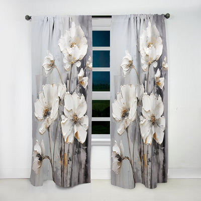 Halleli Buttercups Fields On Grey IV - Traditional Curtain - Velvet Room Darkening - 1 panel