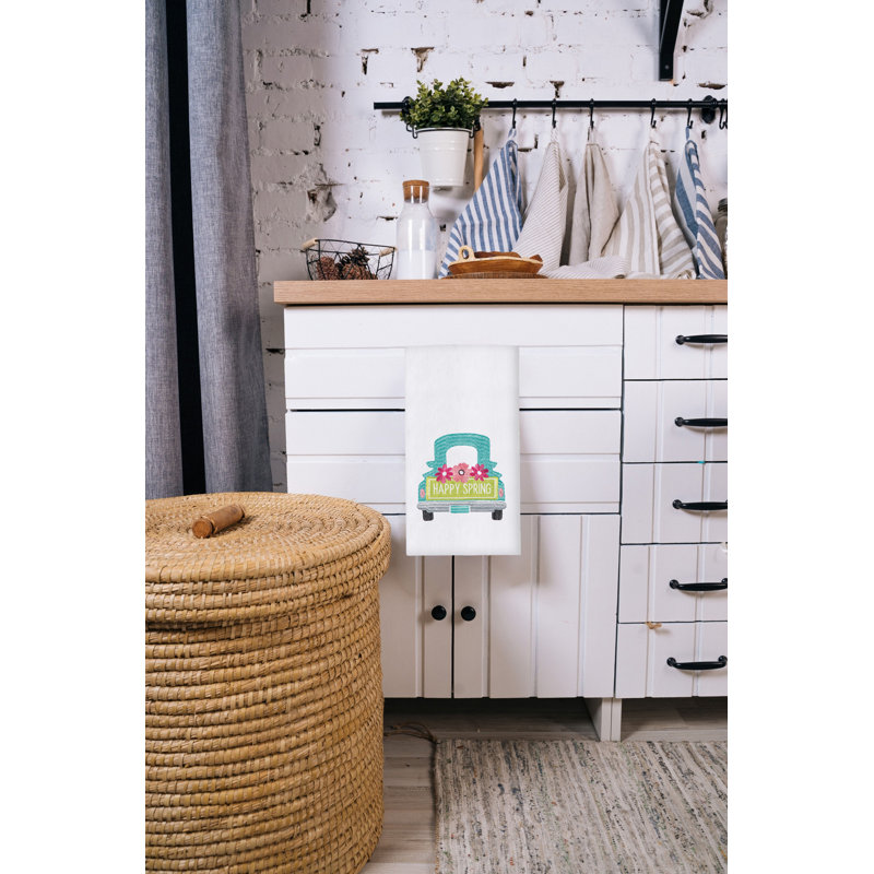 Happy Spring Truck towel, White/Blue/Green Happy Spring Truck