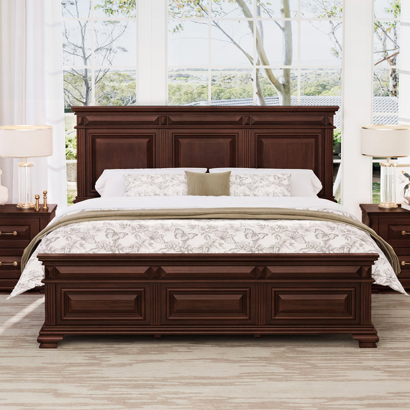 Abner Solid Wood Platform Bed, King, Dark Brown
