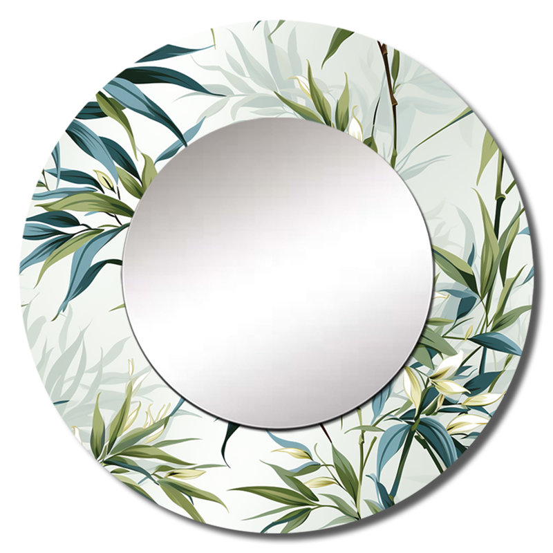 Rohil Tropical Zen Bamboo - miroir mural décoratif tropical, miroir rond tropical, impression d'art en métal, 29 po x 29 po
