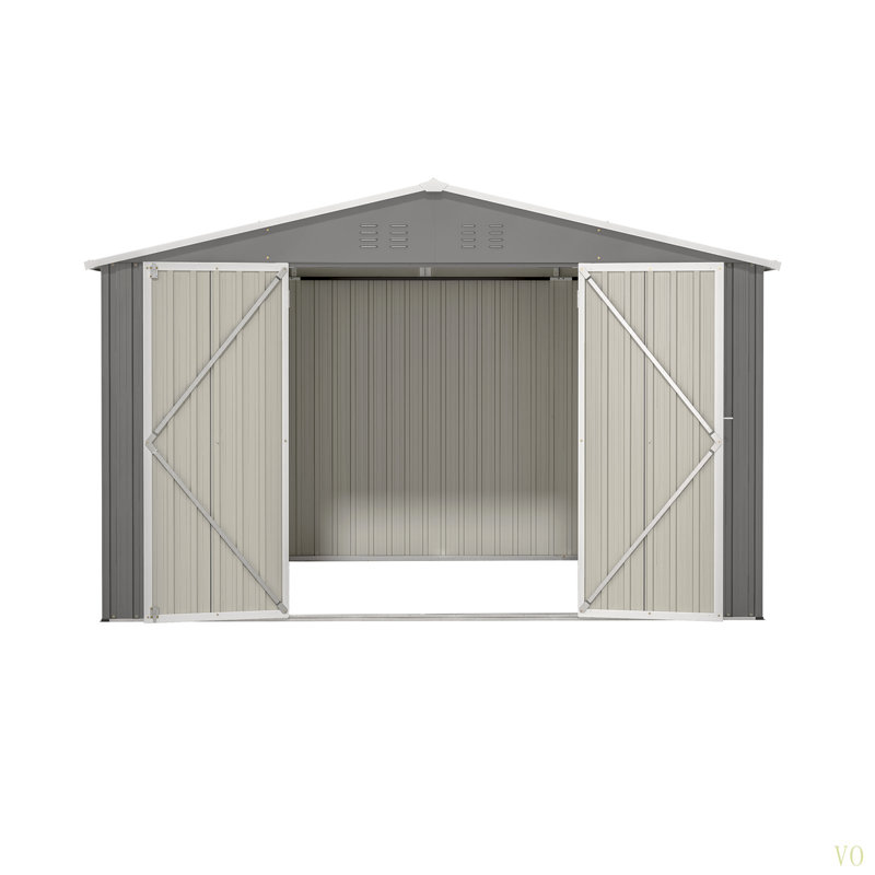 10X8 FT Outdoor Storage Shed, All Weather Metal Sheds Withlockable Doors, Tool Shed For Garden, Patio, Backyard, Lawn, Gray