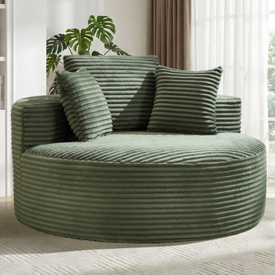  55.5" Oversized Round Chaise Lounge Chair Indoor, No Assembly Required Upholstered Corduroy Cloud Circle Chair in Green