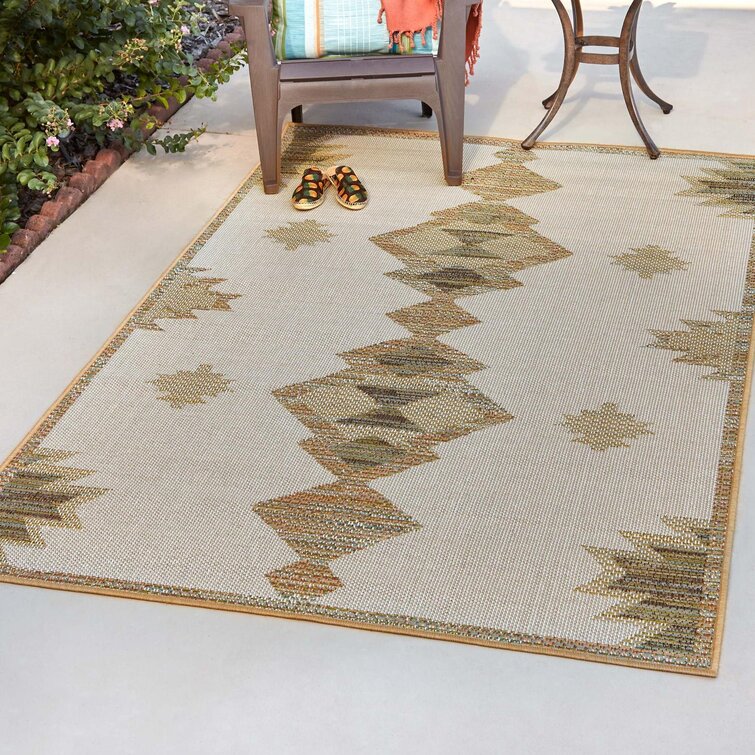 Kendall Geometric Indoor / Outdoor Tan Area Rug Mistana Rug Size: Rectangle 4' x 6