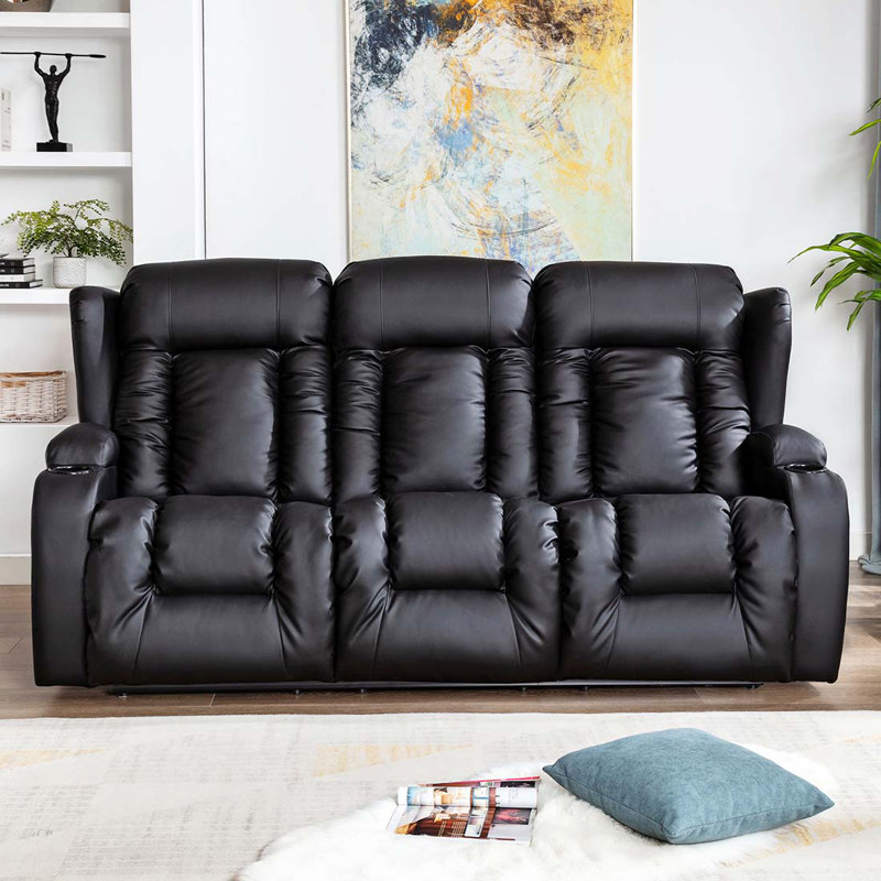Deneishia 3 Seater Linen Reclining Sofa, Black