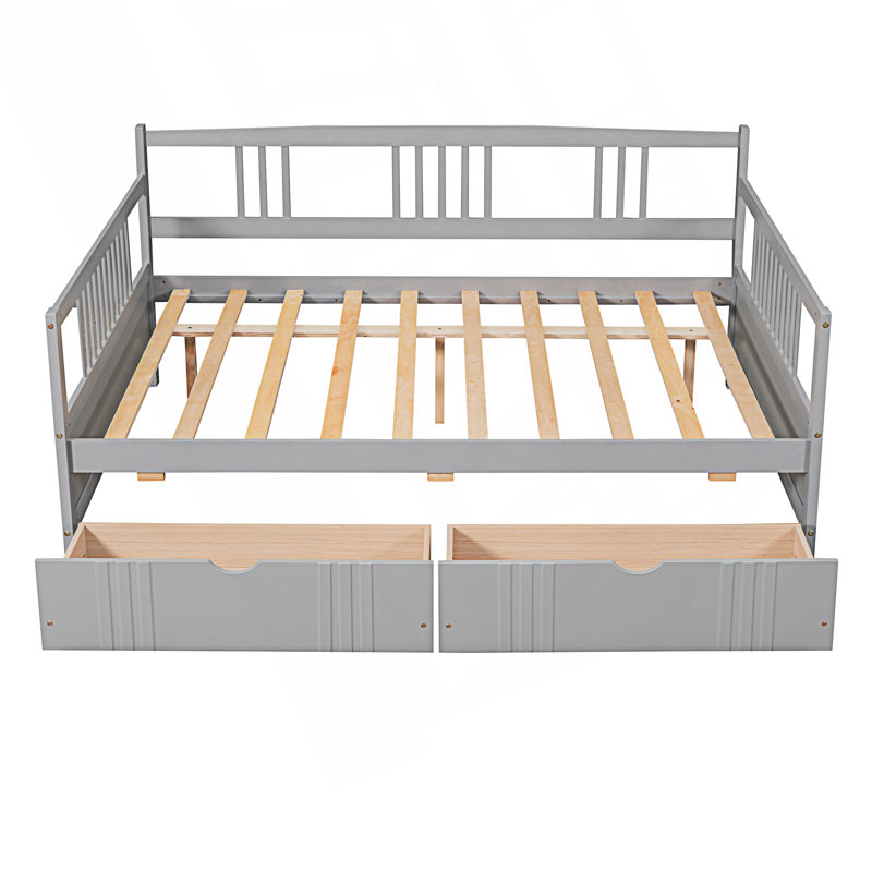 Full Size Daybed, Day Bed With Two Drawers, Gray