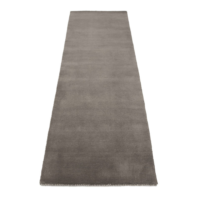 Solid Colour Wool Hand Woven Area Rug, in Grey, Runner 75 x 200cm