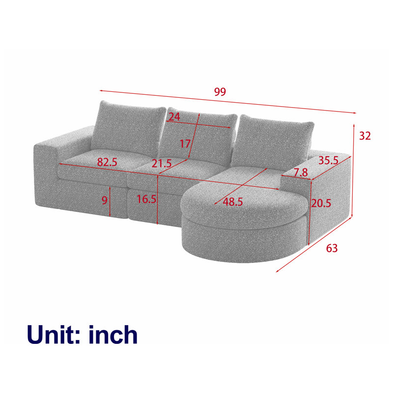 Canapé modulaire en chenille 2 pièces, Rouge