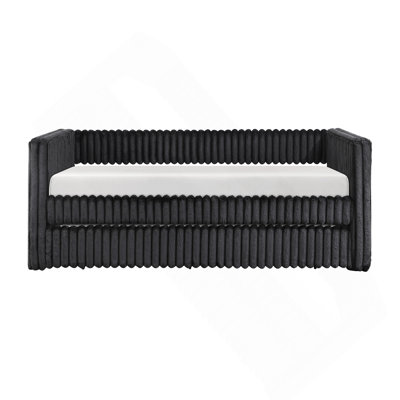1pc Daybed with Trundle Black Corduroy Fabric Upholstery Modern Luxury Home Furniture Durable Comfortable