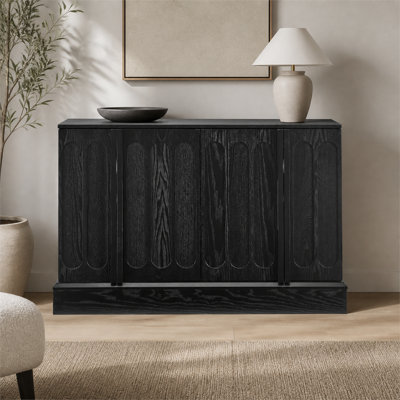 Buffet de rangement rayé noir de style Mid-Century avec tablettes réglables; Convient pour une utilisation dans les salles à manger, les entrées, les salons et autres espaces.