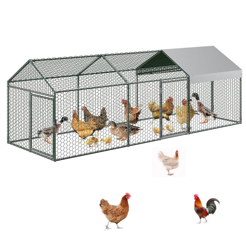Large Metal Chicken Coop, 120" x40" x40" Chicken Runs for Yard with Cover, Walk in Poultry Cage with 3 Lockable Doors