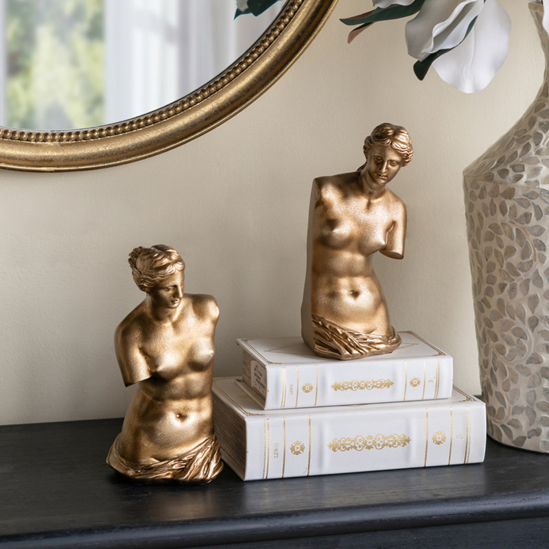Ensemble de 2 serre-livres buste Venus de Milo 4,5 x 5 x 10 po avec finition dorée