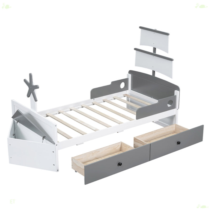 Boat-Shaped Platform Bed With 2 Drawers
