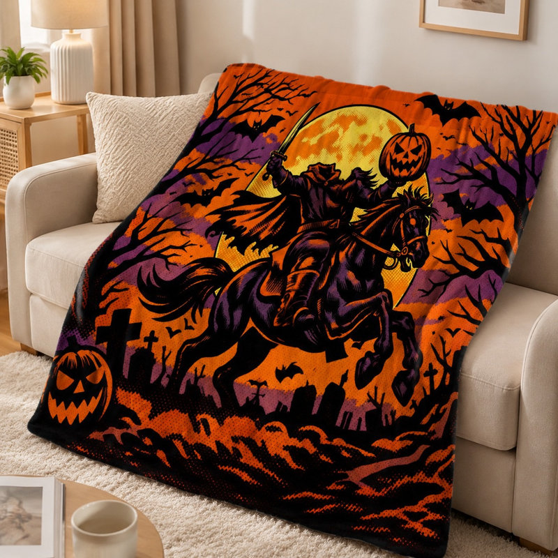 Jeté Spooky Headless Horseman Halloween, couverture douillette gothique pour canapé-lit Home Decor