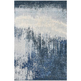 Abstract Area Rug in Dark Blue/Gray/Ivory