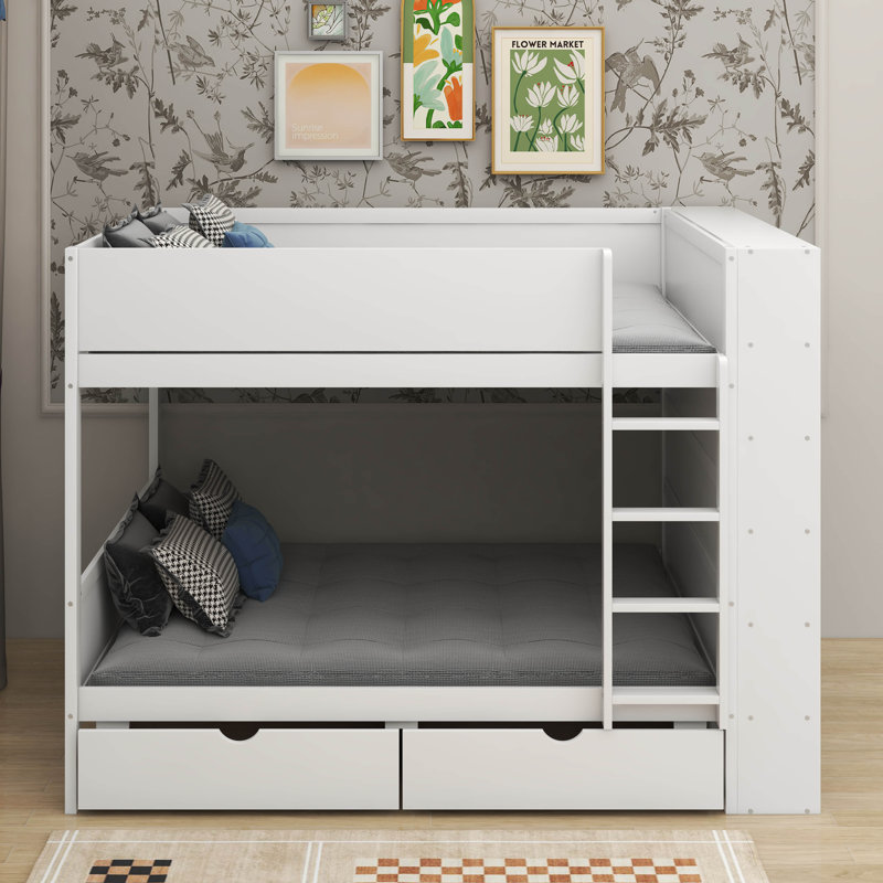 Full Over Full Bunk Bed With Drawers And Cabinet, White