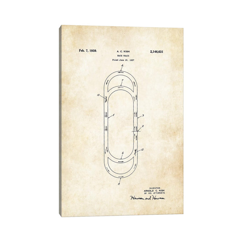 Auto Race Track (1939) by Patent77 - Wrapped Canvas Print, 66.04 cm H x 45.72 cm W x 3.175 cm D
