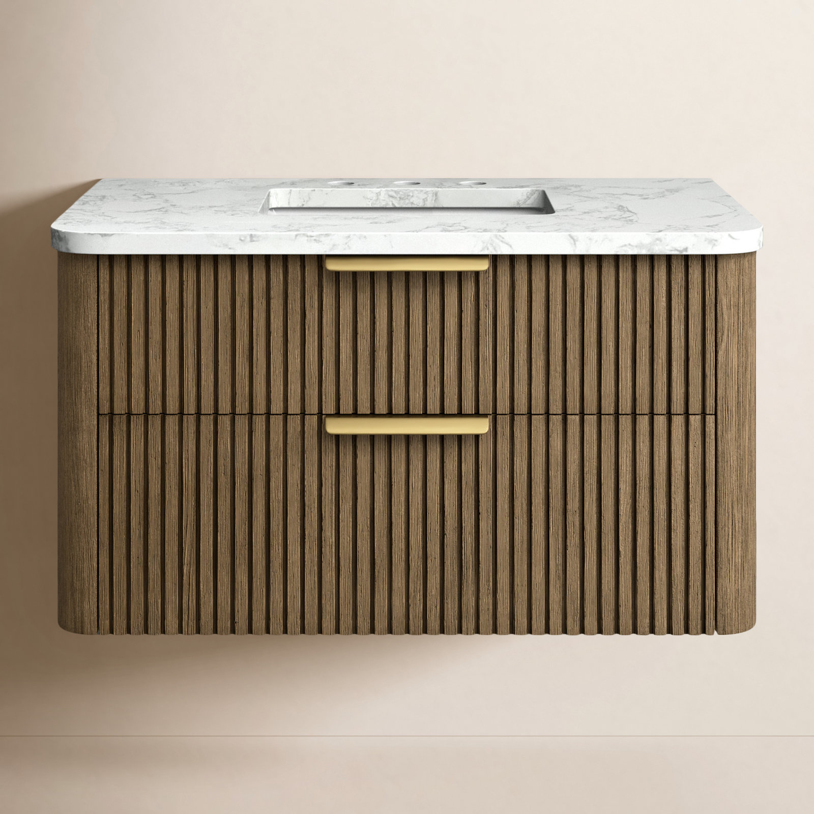 Liljan 36" Oak Single Bathroom Vanity, Aged Oak/Brushed Bronze