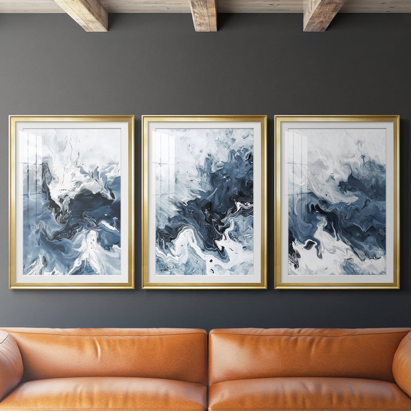 NAUTICAL Series CCxxxl - Impression encadrée sur mesure de qualité supérieure - 3 pièces, H 21 po x l 30 po, Doré